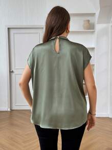 Vionelle Plus Size Solid Color Twist Knot Casual Blouse - Army Green - View 2