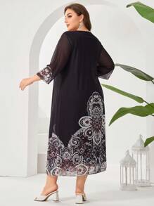 Seusyu Plus Size Bespoke Paisley Print Dress - Multicolor - View 5