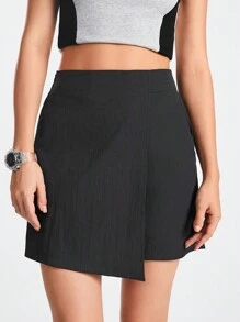 SHEIN Sports 女式不对称下摆运动短裤，带斜口袋 - 黑色 - 查看 4