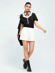 Forever 21 Sports Contrast Collar Women's Bodysuit - Black and White - View 4