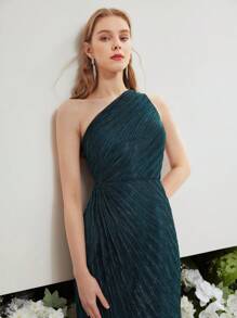 MOTF PREMIUM Vestido Plisado De Un Hombro - Azul - Ver 6