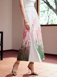 MOTF PREMIUM PLANTS PRINT PLEATED PANEL SKIRT - Multicolor - View 6