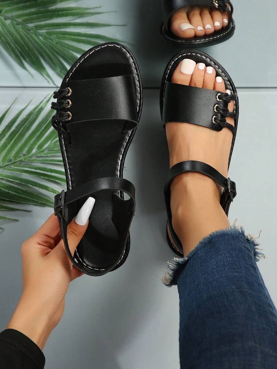 European And American Style Plus Size Women's Flat Sandals For Summer Beach - Black - View 1