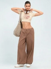 Forever 21 Letter Print Ripped Crop T-Shirt - Apricot - View 4