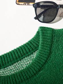 Manfinity EZcore Men's Plus Size Letter Pattern Drop Shoulder Round Neck Sweater