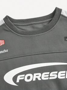 SHEIN Street Sport 字母印花落肩运动卫衣短款卫衣短款长袖女式卫衣青少年短款上衣长袖 - 深灰色 - 查看 6