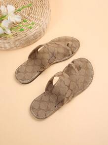 Women's Flat Sandals, Toe Ring Slide Slipper For Summer Beach - Khaki - View 6