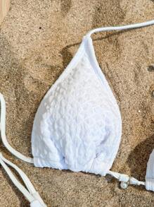SHEIN Swim Solid Color Texture Design Two-Piece Bikini Set,Summer Beach - White - View 3