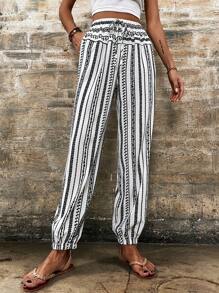 SHEIN VCAY Full Patterned Slanted Pocket Trouser - Black and White - View 3