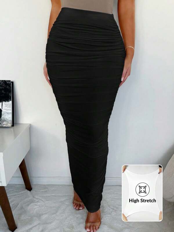 SHEIN SXY Fusta midi de damă din tricot elegant alb Maxi plisat