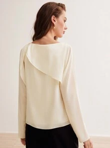 MOTF PREMIUM SILK SOLID ASYMMETRICAL SHOULDER BLOUSE - Apricot - View 7