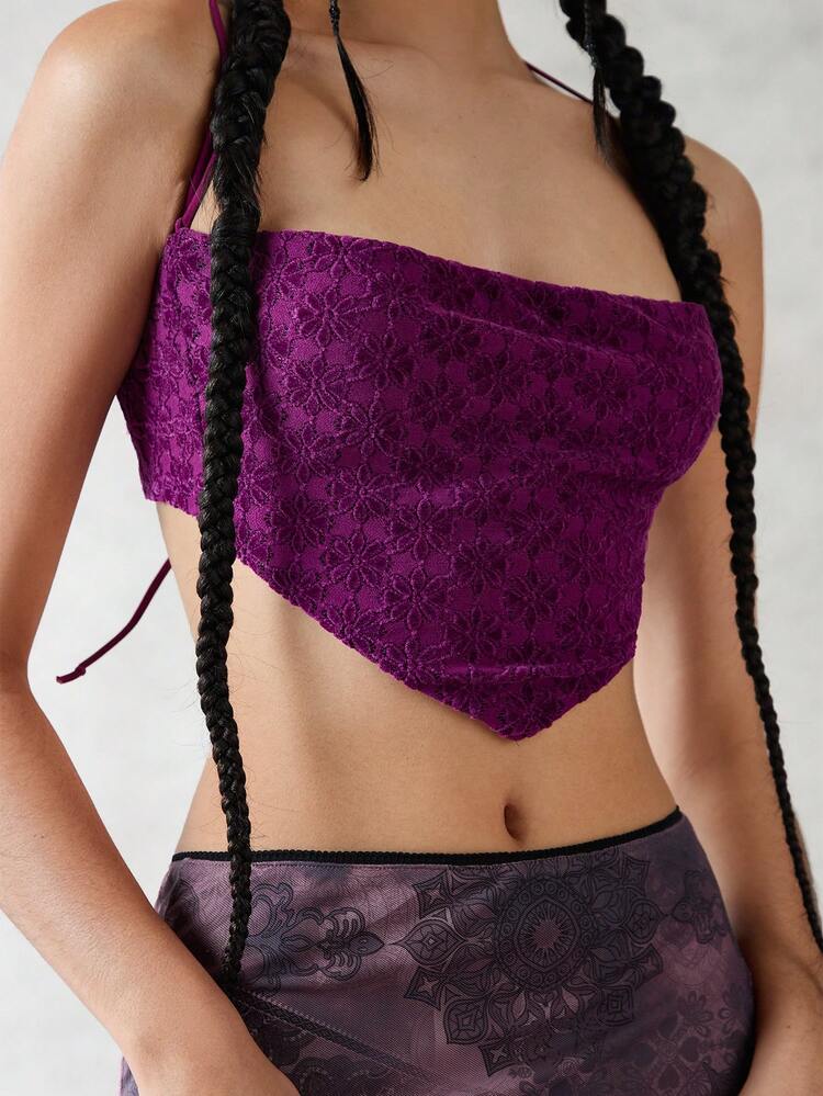 Women's Solid Color Jacquard Halter Tank Top With Backless Design