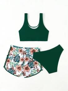 Ensemble de bikini avec imprimé de plantes pour adolescentes, tenue de plage d'été pour les vacances à la plage