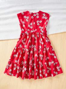 SHEIN Tween Girls' Loose Fit Casual Woven Floral Printed Round Neck Dress - Pink - View 2