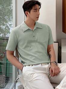 DAZY Camisa Polo De Verano Para Hombre Con Bolsillo En El Pecho Y Botones En Colores Sólidos