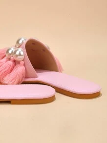 Fashionable Flat Sandals With Pearl And Hair Detail (Hollow Design) - Pink - View 4
