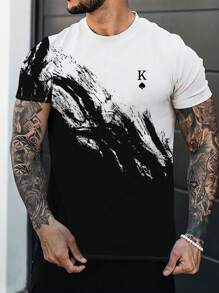Manfinity Homme Camiseta de manga corta con estampado de patrón gráfico de póker y bloques de color para vacaciones, para amigos - Blanco - Ver 1