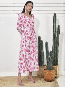 Mulvari Vestido De Manga De Pierna De Cordero Con Estampado Floral Para Mujer - Multicolor - Ver 6