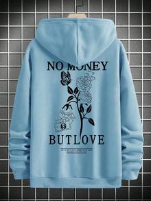 Manfinity Homme 男士字母花卉印花寬鬆連帽衫,落肩設計 - 藍色 - 查看 3