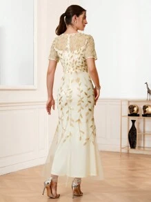 SHEIN Belle Abito Da Sera Formale Con Ricamo Elegante A Sirena Per Donna - Champagne - Visualizzare 2
