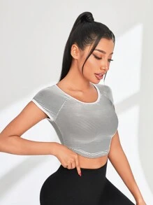 Gameset SHEIN Sport Women's Striped Raglan Sleeve Sport T-Shirt - Black - View 3