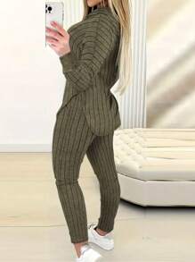 INAWLY 女式抽繩連帽長袖上衣和長褲套裝 - 軍綠色 - 查看 3