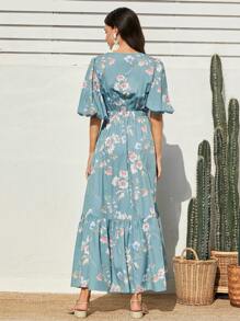 Mulvari Vestido Midi Con Estampado Floral Y Dobladillo Con Volantes Para Mujer - Celeste - Ver 8