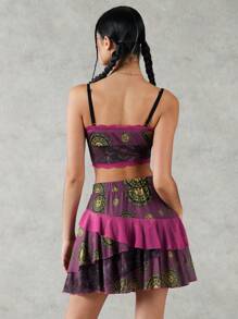 Forever 21 女性太陽臉圖案拼接花邊背心和裙子套裝 - 淺灰紫 - 查看 2