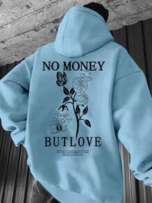 Manfinity Homme 男士字母花卉印花寬鬆連帽衫,落肩設計 - 藍色 - 查看 1