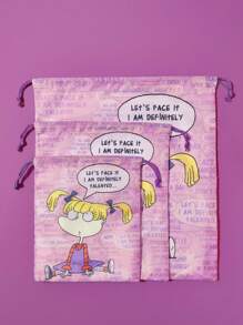 Nick 90s X SHEIN Pink Cartoon Girl Pattern Drawstring Storage Bag,Boho Vibes