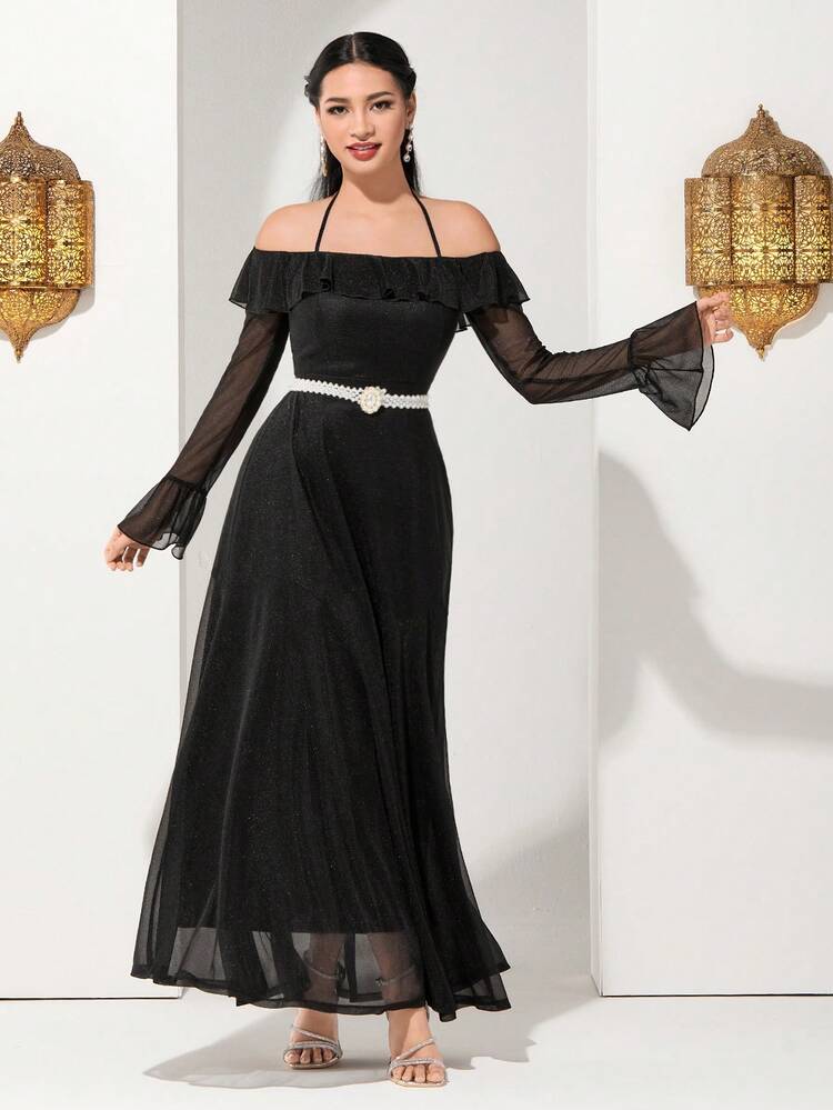 Solid Colored Asymmetrical Neckline & Waistline A-Line Dress Formal Dresses For Women,Elegant Evening Party Dress Long Evening Dresses