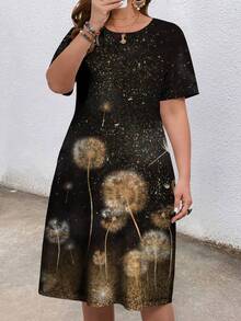 EMERY ROSE 女士大尺碼蒲公英花印花連身裙夏季款 - 黑色 - 查看 5