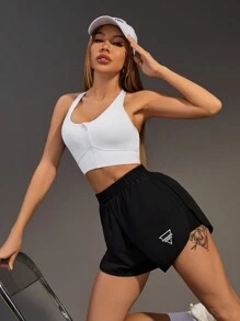 Shorts Deportivos Con Bajo Estampado Y Forro De Malla - Negro - Ver 3