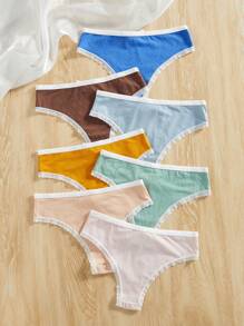 7pcs/Set Lace Patchwork Triangle Panties With Bowknot Decoration - Multicolor - View 2