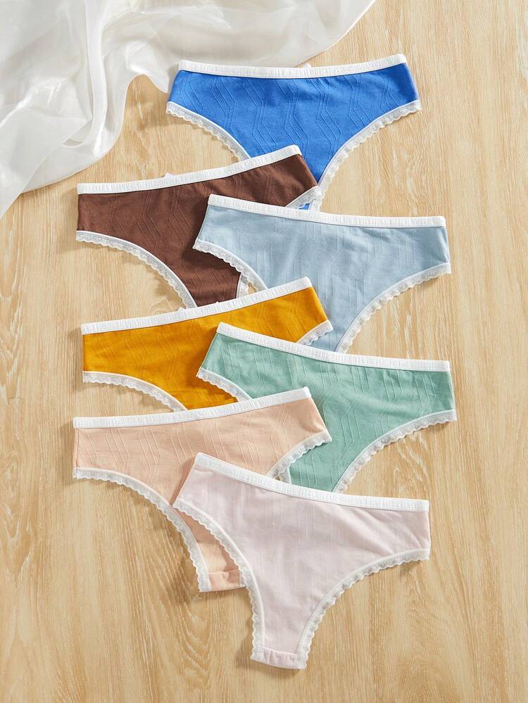7pcs/Set Lace Patchwork Triangle Panties With Bowknot Decoration