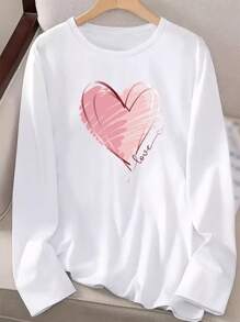 INAWLY Camiseta de manga larga con estampado de corazón, blusas gráficas para mujer, prendas de primavera
