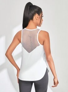 Exploreva Ladies' Summer Solid Color Round Neck Sports Tank Top - White - View 2