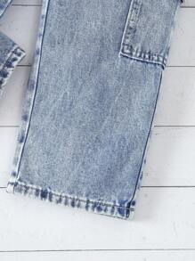 SHEIN 年轻女孩纯色背心和牛仔工装裤两件套