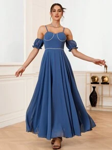 SHEIN Belle Elegant And Romantic Strappy Bridesmaid Dress With Woven Detailing And Cold Shoulder Design