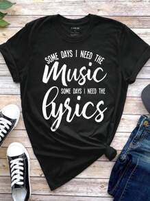 INAWLY Camiseta de cuello redondo con estampado de lema para tallas grandes: "ALGUNOS DÍAS NECESITO LA MÚSICA, ALGUNOS DÍAS NECESITO LAS LETRAS", blusas gráficas para mujer