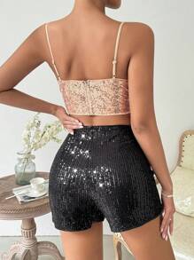 SHEIN Allurite Falda Mini Con Brillo Y Abertura Alta - Negro - Ver 2
