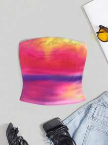 INAWLY ملابس علوية نسائية بدون حمالات بتدرج اللون ذات تفاصيل مطوية