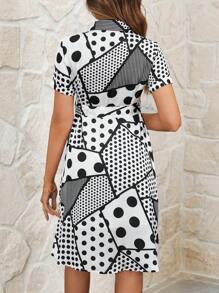 SHEIN Clasi Women's Polka Dot Short Sleeve Shirt Dress - Multicolor - View 2