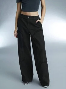 Forever 21 Women's Solid Color Raw Edge Straight Trousers - Black - View 5