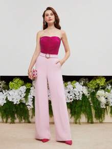 MOTF PREMIUM TWO TONE BUCKLE BELTED TUBE JUMPSUIT - White - View 2