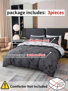 3pcs/Set Leaf Pattern Duvet Cover Set(1 Duvet Cover & 2 Pillowcase)Soft And Skin-Friendly Duvet Cover Bedding Set For Home, All Season Bed Sheets Set - Multicolor - View 4