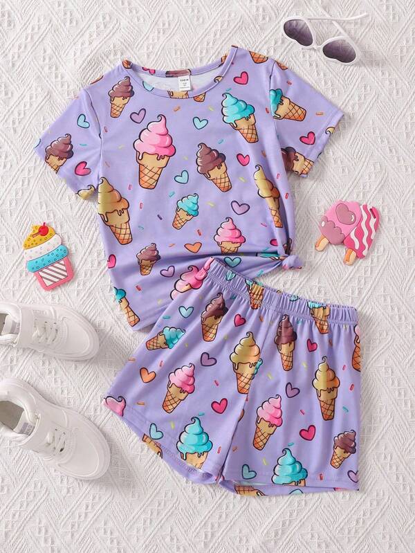SHEIN Jong meisje IJsprint T-shirt & short set