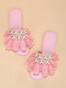 Fashionable Flat Sandals With Pearl And Hair Detail (Hollow Design) - Pink - View 5