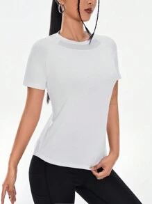 女士純色拉甘半袖運動t恤 - 白色 - 查看 3