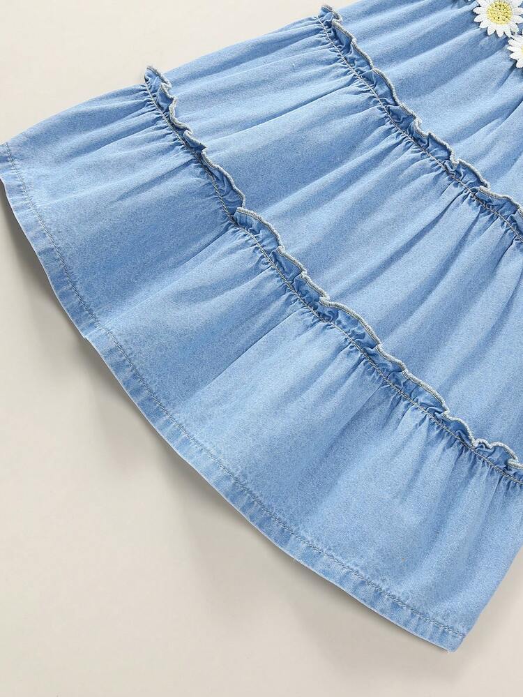 Baby Girl's Adorable And Sweet Lace Edge Cami Denim Dress With Comfortable And Loose Fit